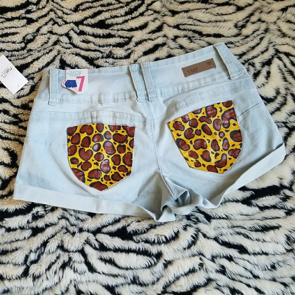 Cheetah print painted shorts custom denim